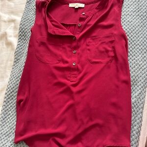 LOFT Berry Button-Up Sleeveless Blouse